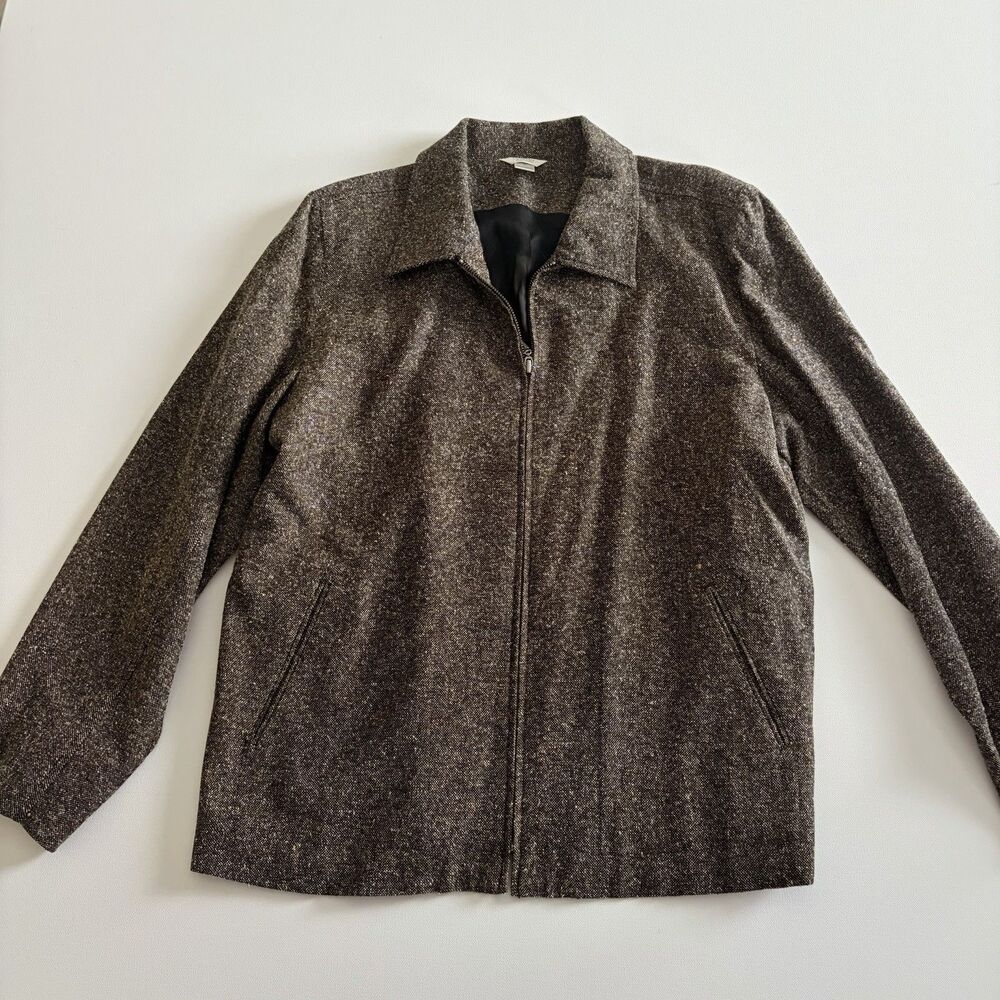 Christoper Banks Women’s Brown Tweed Collared Zip Up Blazer Jacket Size XL